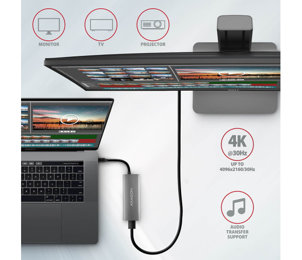 Axagon HMC-5G2, USB 10Gb/s hub, porty 2x USB-A 2x USB-C, HDMI 4k/60 - 1353436 - zdjęcie 6